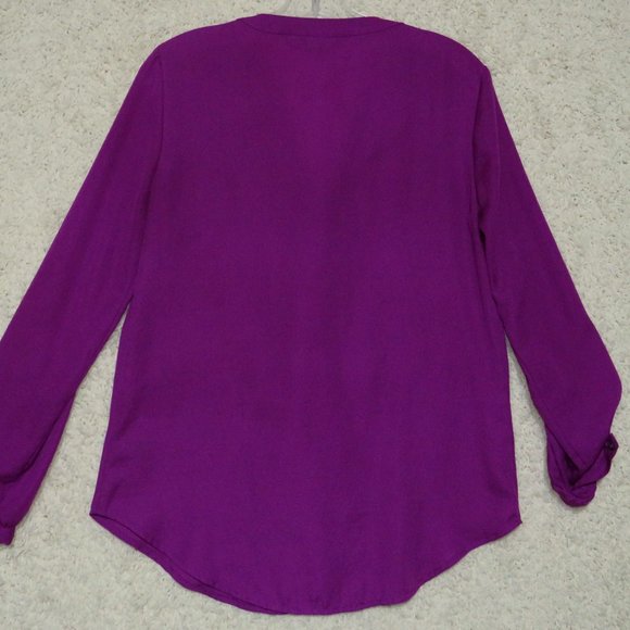 Express* Women's Long Sleeve‎ Curved Hem Split Neck 1/4 Button Down Blouse~ SP - Picture 2 of 8